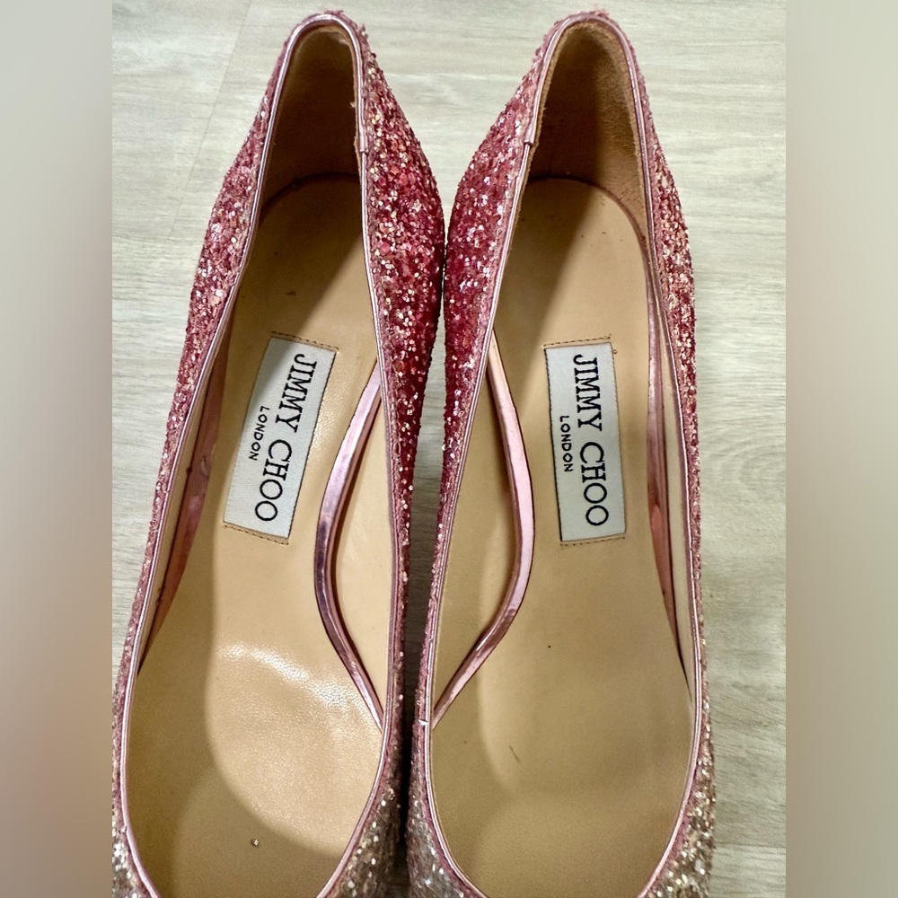 Jimmy Choo Pumps Women Size 35-4.5 Pink Silver Glitter Romy Pointed Toe Sparkle - Picture 9 of 15